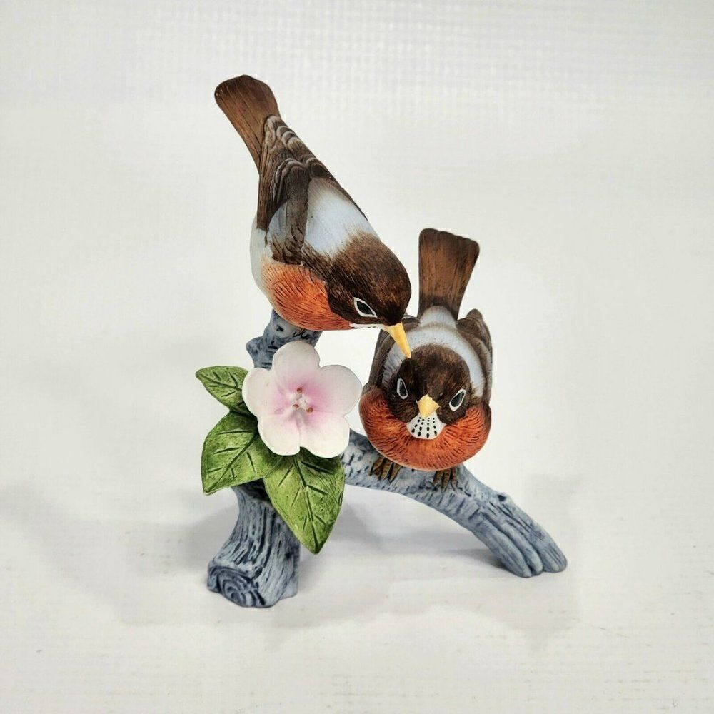 Vtg 1986 Andrea by Sadek Robins on Cherry Blossom Tree Branch Figurine - Read